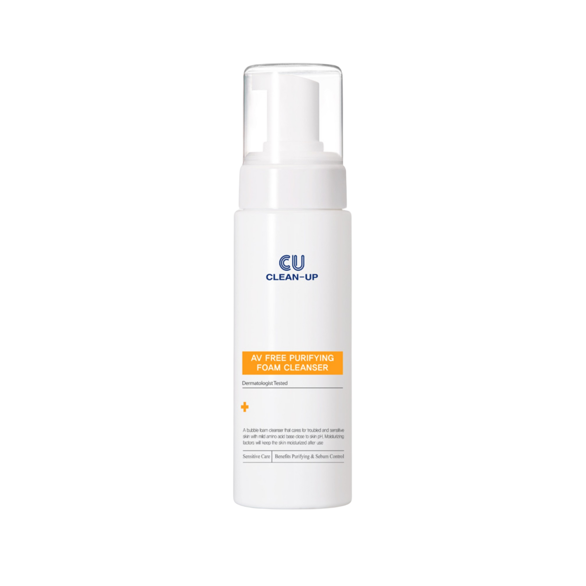 front view of cu clean up av free purifying foam facial cleanser on transparent background.