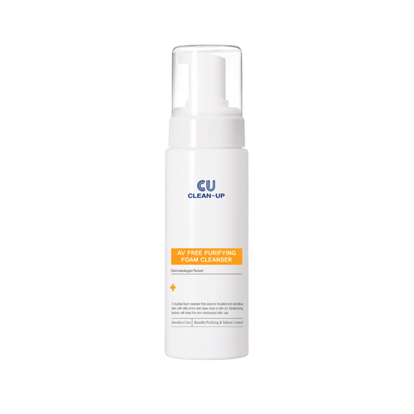 front view of cu clean up av free purifying foam facial cleanser on transparent background.
