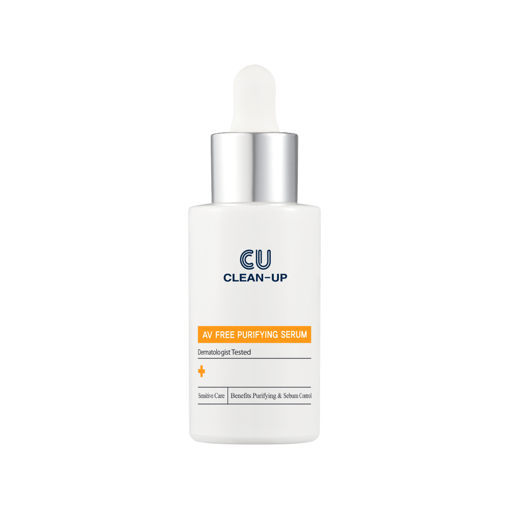 CU Clean-Up serum bottle with dropper on a white background