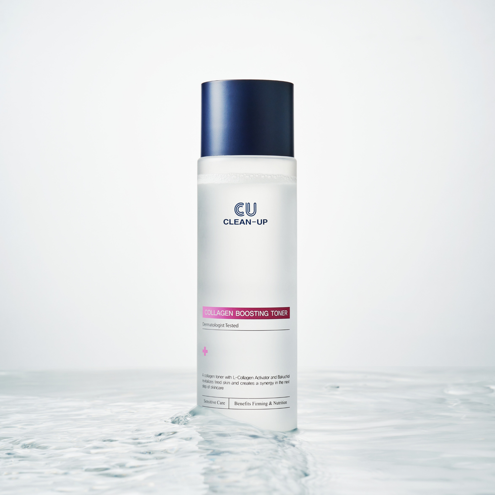 Skincare bottle labeled 'CU Clean-Up' on a white background