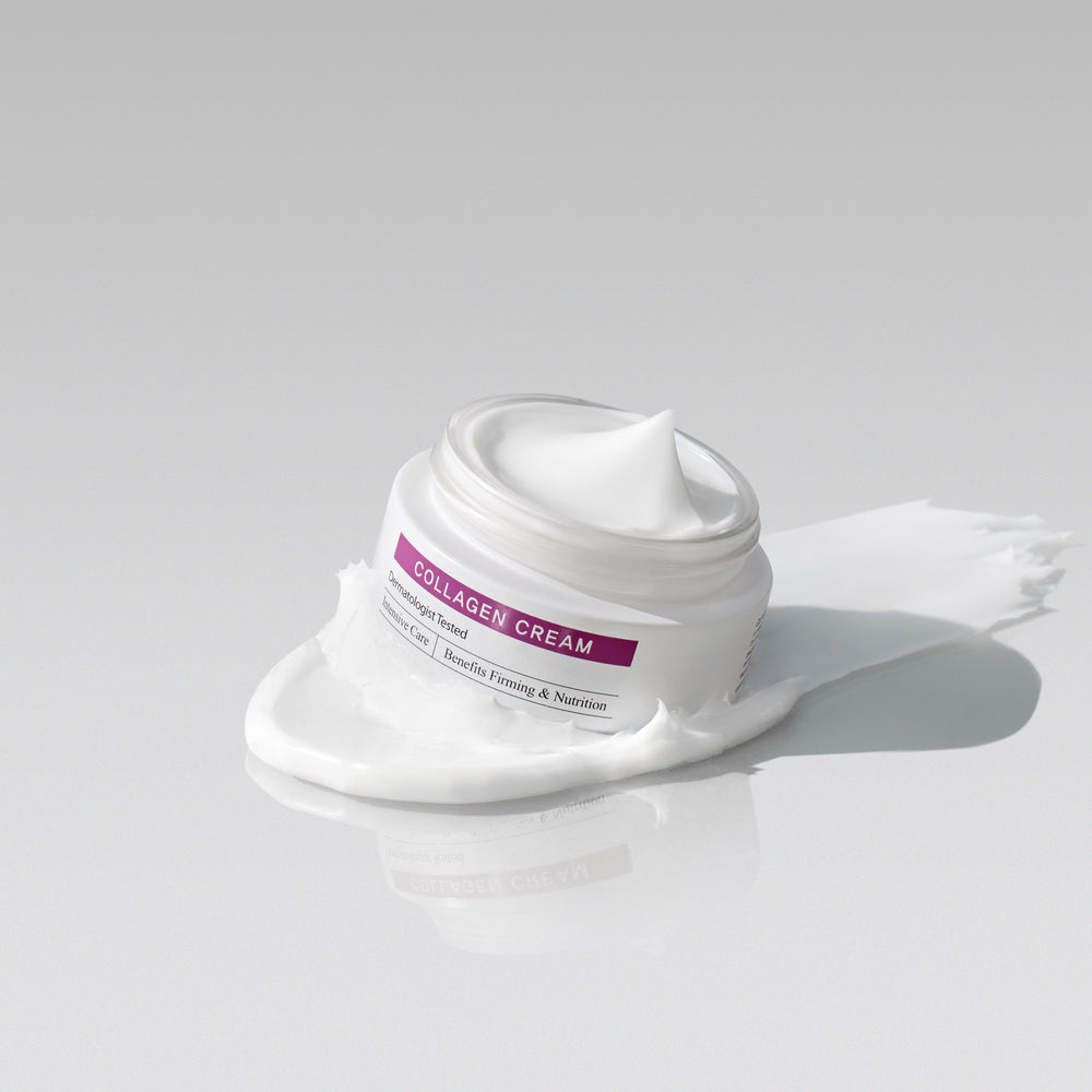 Collagen cream jar with a black background