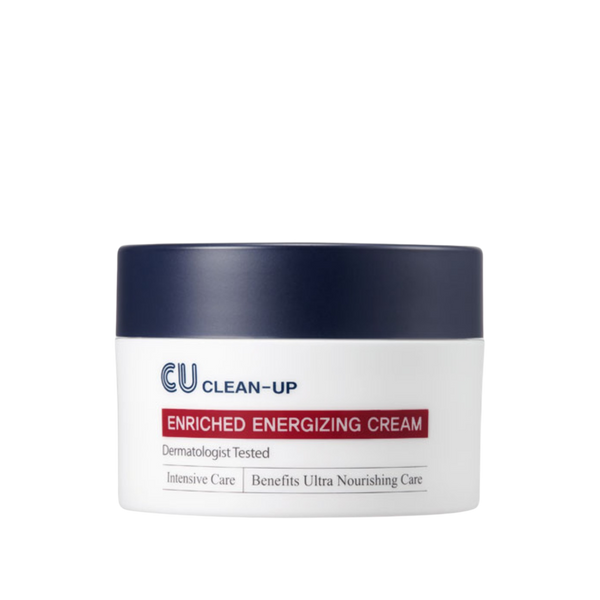 Front view CU Clean-Up Enriched Energizing Cream jar on transparent background.