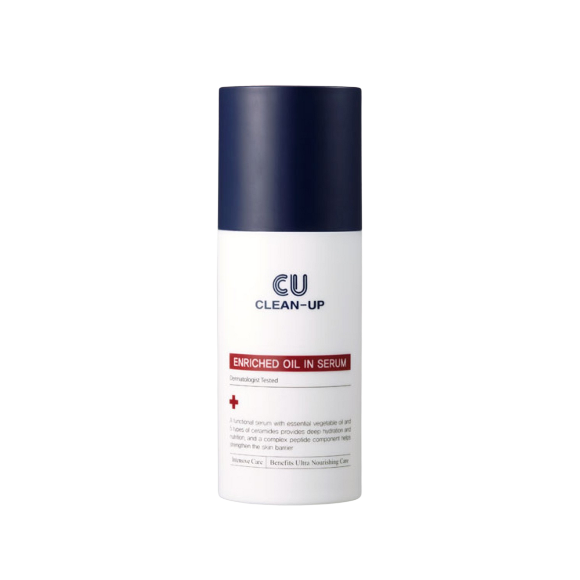 front view of cu clean-up enriched oil in serum on transparent background.