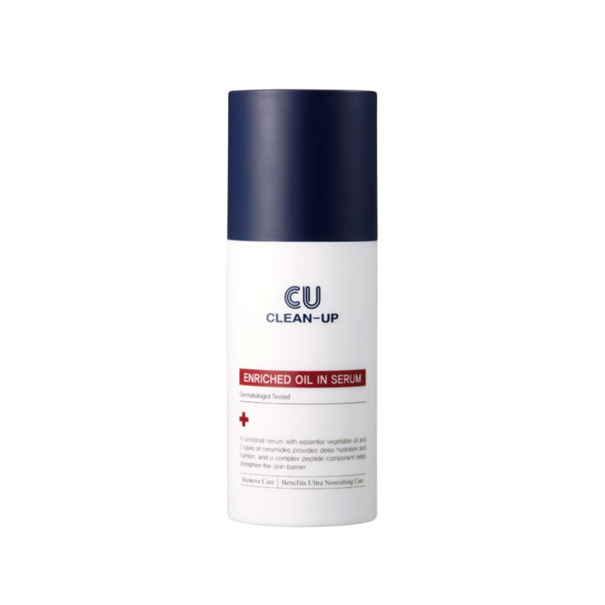 front view of cu clean-up enriched oil in serum on transparent background.