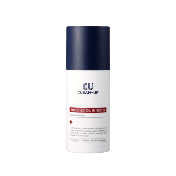 CU Clean-Up enriched oil in serum bottle on a white background