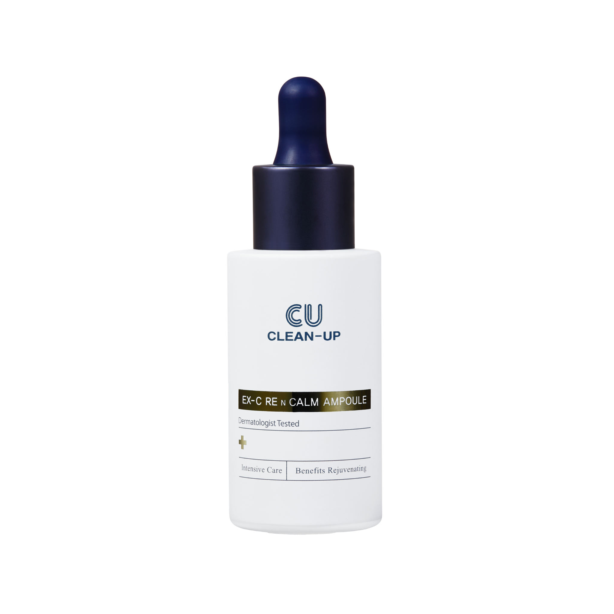 CU Clean-Up EX C RE n calm ampoule skincare bottle on a transparent background.