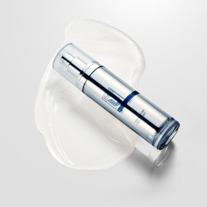 cu vitamin u serum bottle on a light gray background