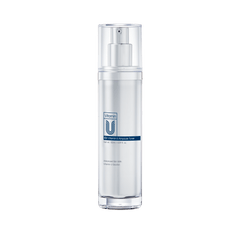Skincare bottle with a clear label on a black background