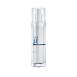 Skincare bottle with a clear label on a black background